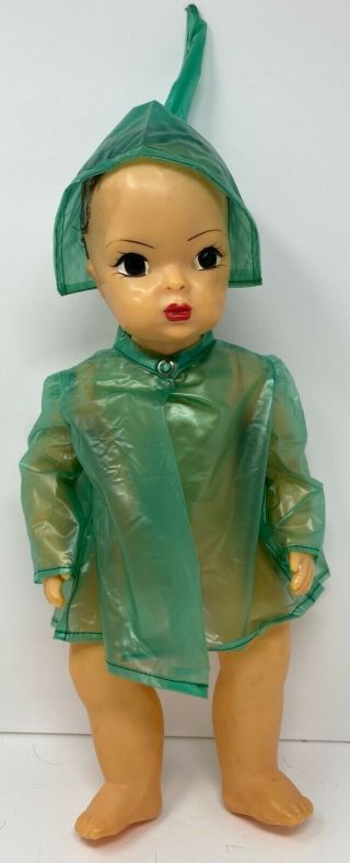 Vintage 1950 ' s Tagged Terri Lee Green Rain Coat Jacket & Matching Hat For Doll 2