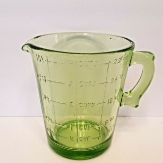 Vintage Depression Glass Light Green Vaseline Glass Measuring Cup 1 Quart
