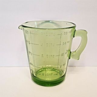 Vintage Depression Glass Light Green Vaseline Glass Measuring Cup 1 Quart 2