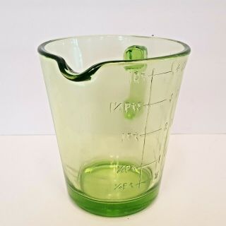 Vintage Depression Glass Light Green Vaseline Glass Measuring Cup 1 Quart 3