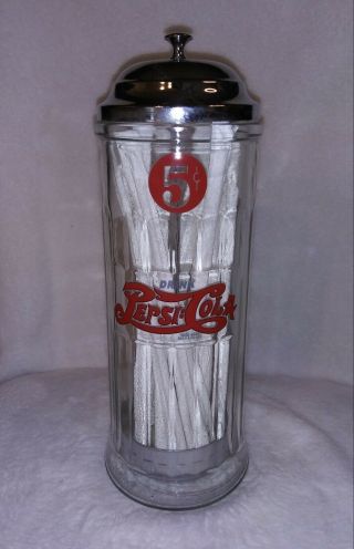 Pepsi Cola Straw Dispenser Glass Soda Fountain Nostalgic Décor Vintage Olde Tyme