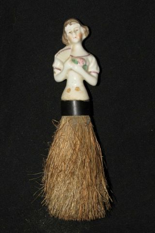 Vintage Collectible Porcelain Half Doll Vanity Broom Brush Art Deco? Japan