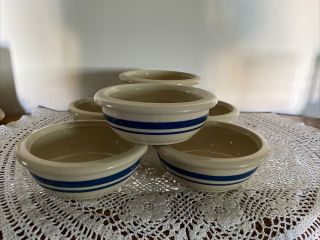 Vintage Roseville Friendship Pottery Cereal Soup Bowl Set (6) Blue Band