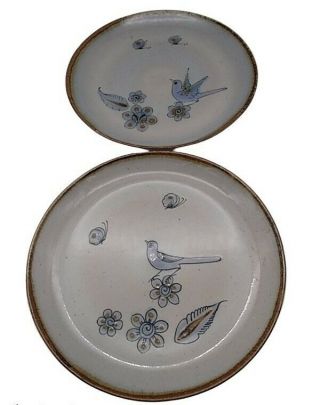 2 Vintage El Palomar Ken Edwards Blue Bird Pottery Mexico Dinner Plates