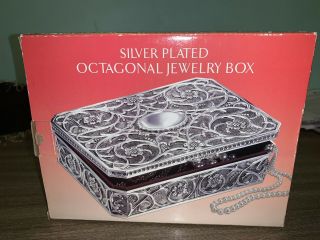 Vintage Godinger Silver Plated Embossed Velvet Lining Lined Jewelry Trinket Box