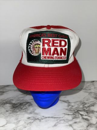 Vintage Red Man Chewing Tobacco Patch Mesh Trucker Snap Back Hat Red