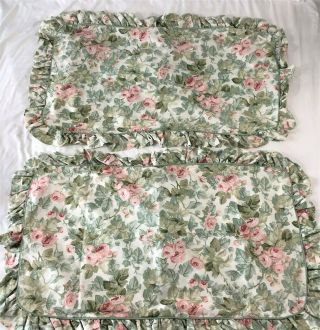 Vintage Laura Ashley Cottage Rose King Pillow Shams Cases Set Of Two
