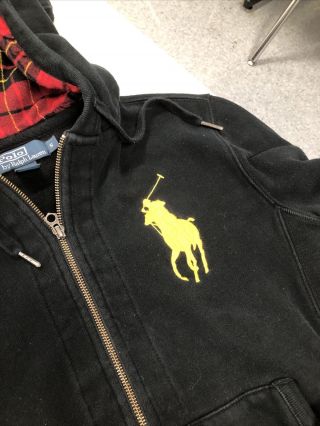 Vintage Polo Ralph Lauren Big Pony Logo Black Full Zip Hoodie Sweatshirt Small S