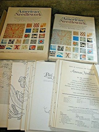 Vtg American Needlework Box Of Patterns & Book Quilt Embroidery Cross - Stitch B29