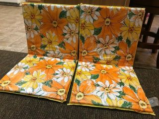 Vintage 18”x35” Chair Pads Floral Orange And Yellow Outdoor Patio Set Of 2