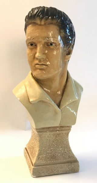 Vtg Chalkware Hand Painted Elvis Presley Bust Pedestal 12.  5 " The King Of Rock