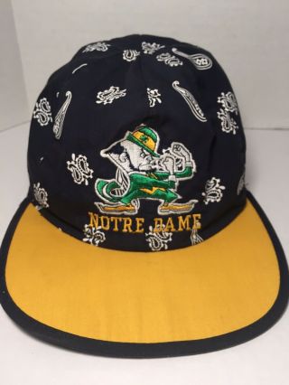 Vintage 90s Starter University Of Notre Dame Reversible Bandana Hat Rare
